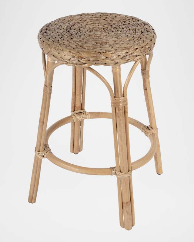 Tobias 24" Rattan and Water Hyacinth Counter Stool